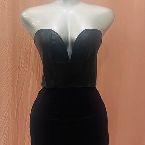 SHEIN Black Strapless Faux-Leather Bustier Top